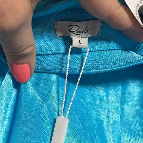 Rails Maya Azure Satin Side Slit Elastic Waist Skirt Sz L - Picture 6 of 8